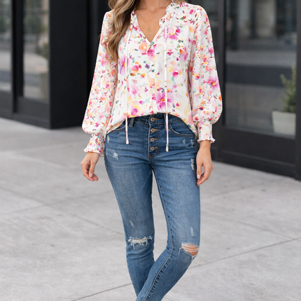 Clover Cakewalk Floral Smocked Blouse