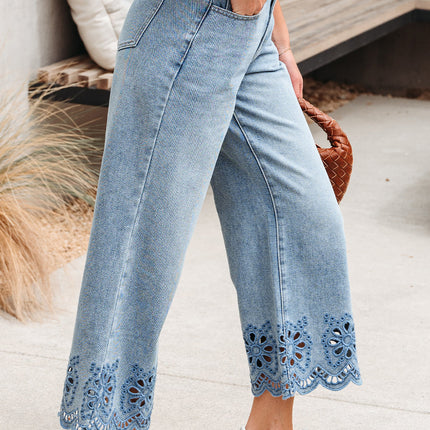 Juliette Embroidered Cropped Wide Leg High Waist Jeans