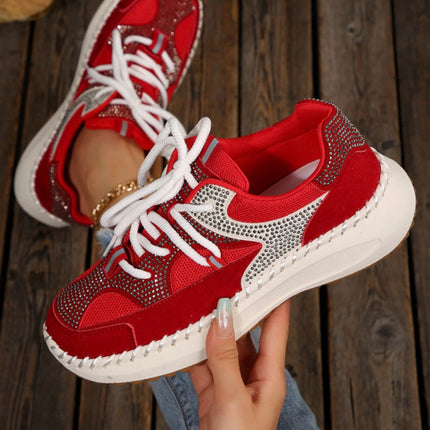 Sideline Sparkle Rhinestone Sneakers — Red