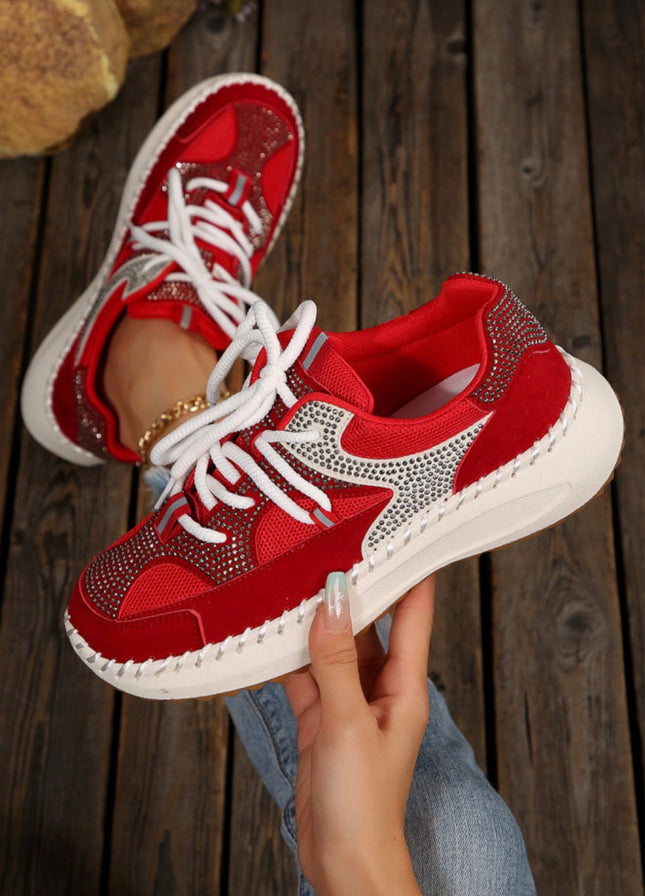 Sideline Sparkle Rhinestone Sneakers — Red