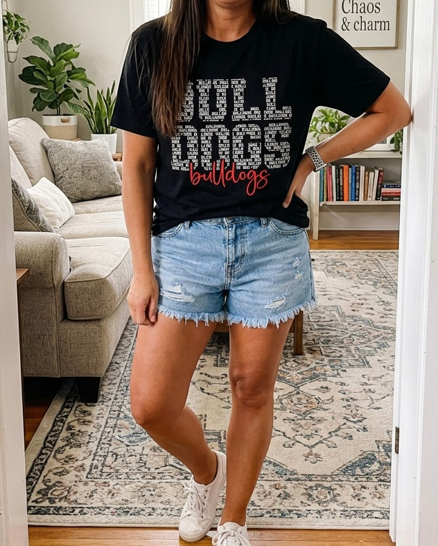Bulldogs Word Art Graphic T-Shirt | School Spirit Game Day Tee