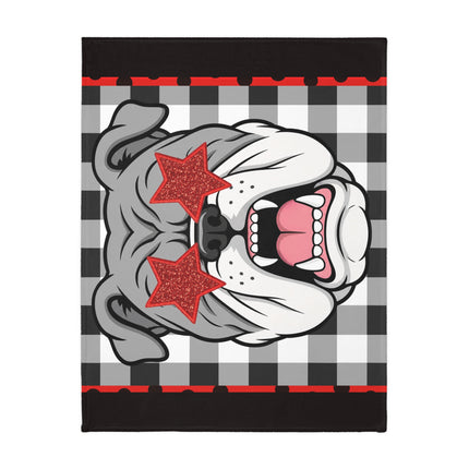 Bulldog Buffalo Plaid Throw Blanket — 'Go Dawgs' Red Star Microfiber Velveteen