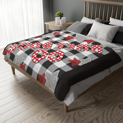 Bulldog Buffalo Plaid Throw Blanket — 'Go Dawgs' Red Star Microfiber Velveteen