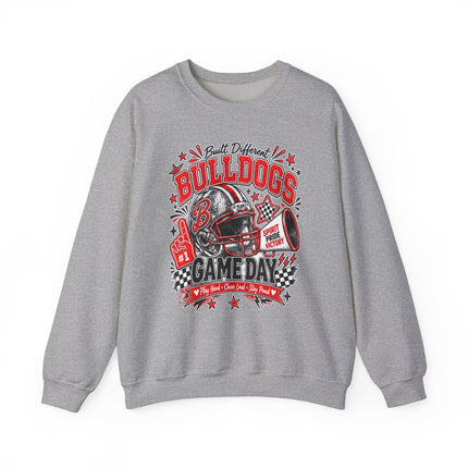 Bulldogs Game Day Crewneck Sweatshirt – Football Helmet & Megaphone Team Spirit