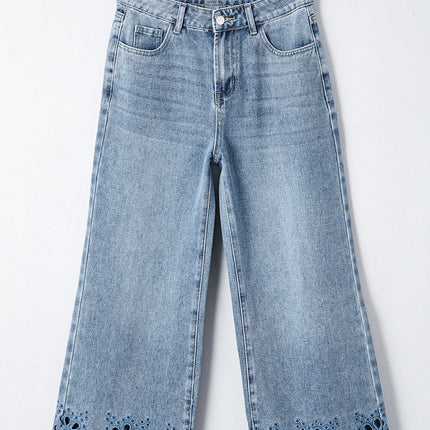 Juliette Embroidered Cropped Wide Leg High Waist Jeans
