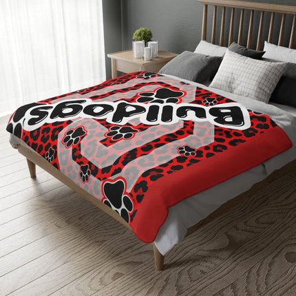 Red Paw Print Blanket — Personalized 'Bulldogs' Velveteen Throw