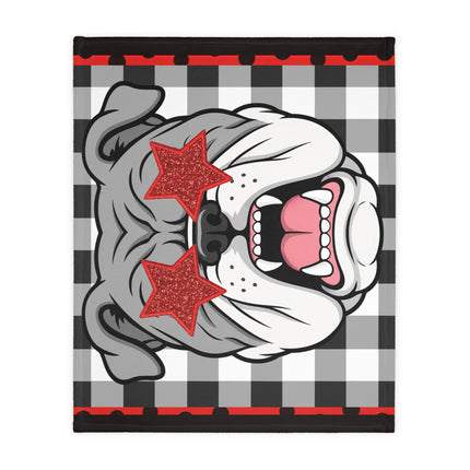 Bulldog Buffalo Plaid Throw Blanket — 'Go Dawgs' Red Star Microfiber Velveteen