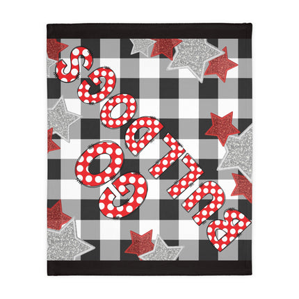 Bulldog Buffalo Plaid Throw Blanket — 'Go Dawgs' Red Star Microfiber Velveteen