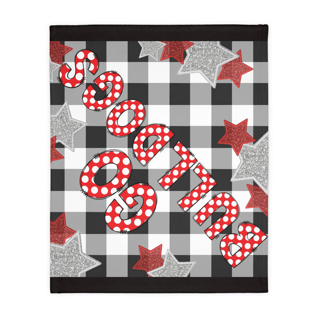 Bulldog Buffalo Plaid Throw Blanket — 'Go Dawgs' Red Star Microfiber Velveteen