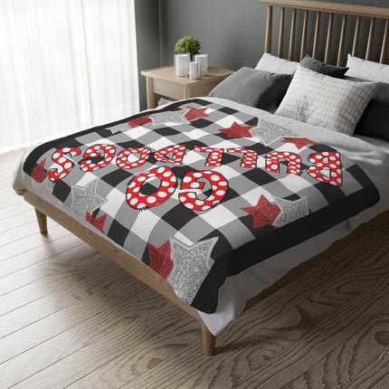 Bulldog Buffalo Plaid Throw Blanket — 'Go Dawgs' Red Star Microfiber Velveteen