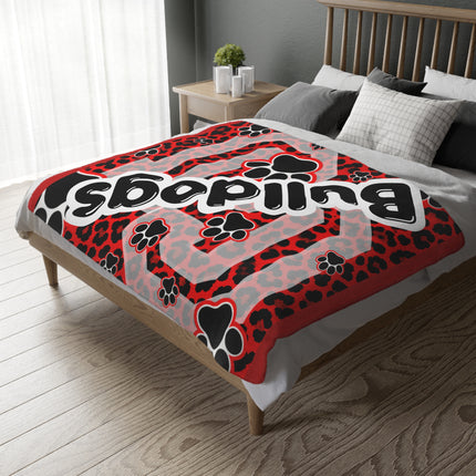 Red Paw Print Blanket — Personalized 'Bulldogs' Velveteen Throw