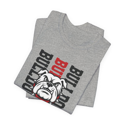 Bulldog Mascot T‑Shirt — Vertical 'BULLDOGS' Sports Tee