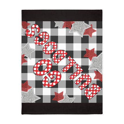 Bulldog Buffalo Plaid Throw Blanket — 'Go Dawgs' Red Star Microfiber Velveteen