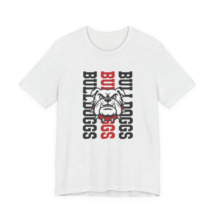 Bulldog Mascot T‑Shirt — Vertical 'BULLDOGS' Sports Tee