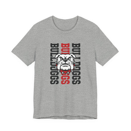 Bulldog Mascot T‑Shirt — Vertical 'BULLDOGS' Sports Tee