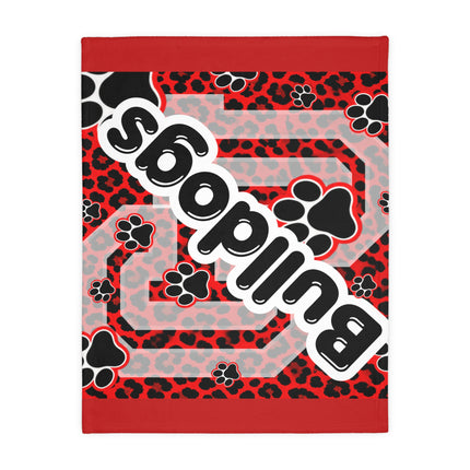 Red Paw Print Blanket — Personalized 'Bulldogs' Velveteen Throw
