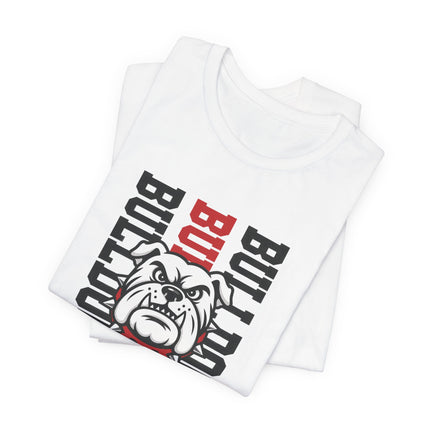Bulldog Mascot T‑Shirt — Vertical 'BULLDOGS' Sports Tee