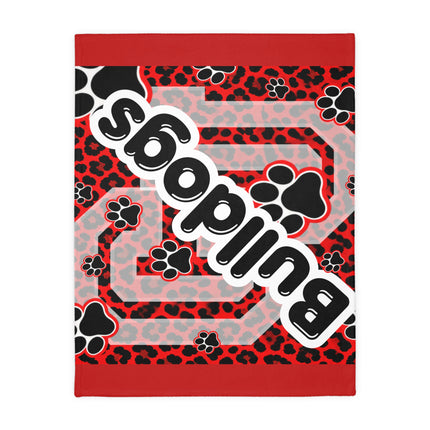 Red Paw Print Blanket — Personalized 'Bulldogs' Velveteen Throw