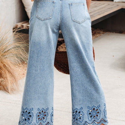 Juliette Embroidered Cropped Wide Leg High Waist Jeans