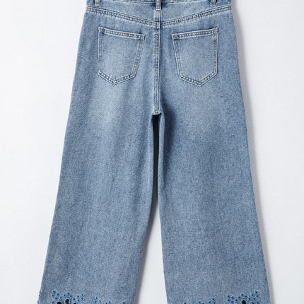 Juliette Embroidered Cropped Wide Leg High Waist Jeans
