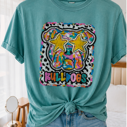 Retro Colorful Bulldogs Graphic T-Shirt | School Spirit Game Day Tee