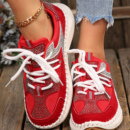 Sideline Sparkle Rhinestone Sneakers — Red