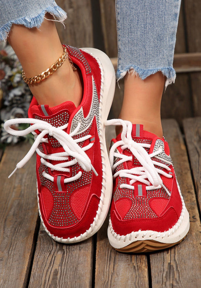 Sideline Sparkle Rhinestone Sneakers — Red
