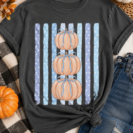 Blue Bow Pumpkin Stack Graphic Tee