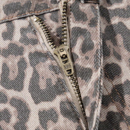 Brianna Leopard Frayed Edge Wide Leg High Waist Jeans