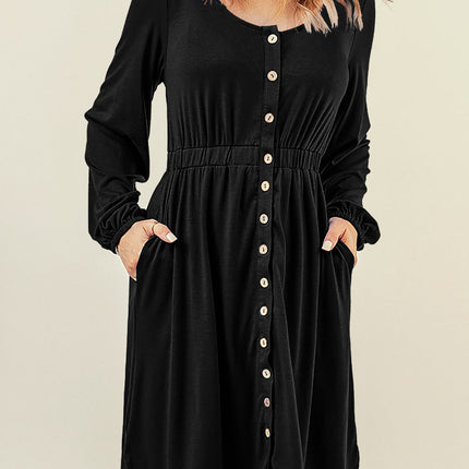 Julianna Button Up High Waist Long Sleeve Dress
