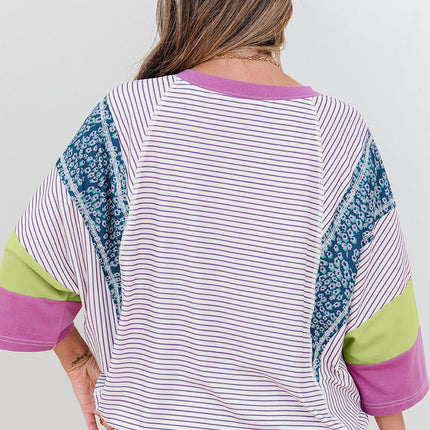 Kyra Patchwork Bracelet Sleeve Blouse