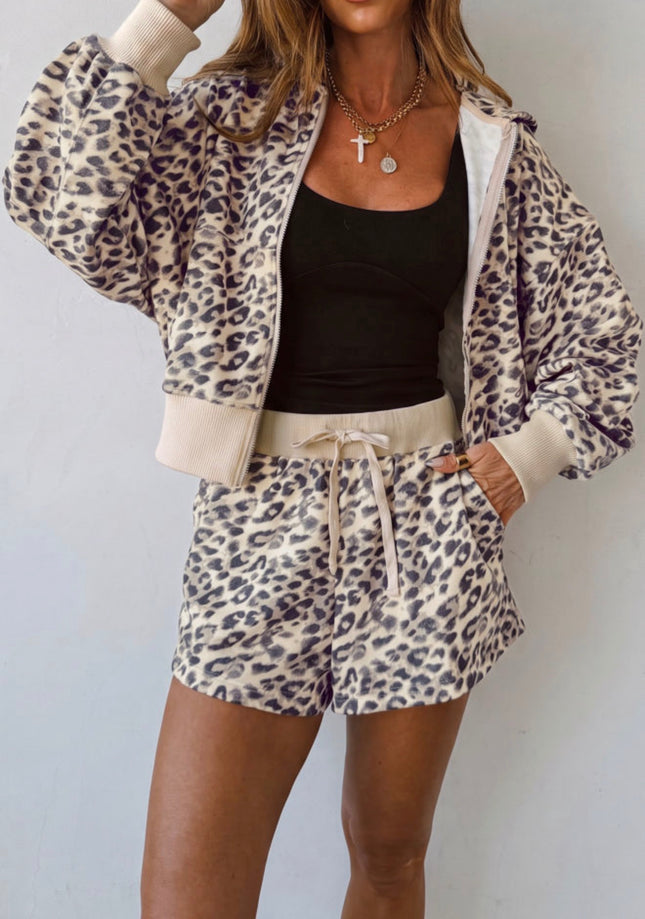 Wild Side Leopard Hoodie & Shorts Set