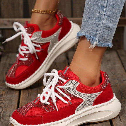 Sideline Sparkle Rhinestone Sneakers — Red