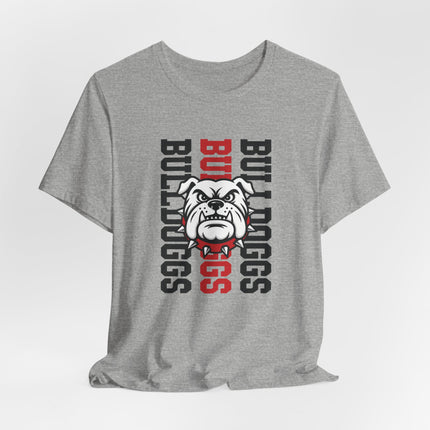 Bulldog Mascot T‑Shirt — Vertical 'BULLDOGS' Sports Tee