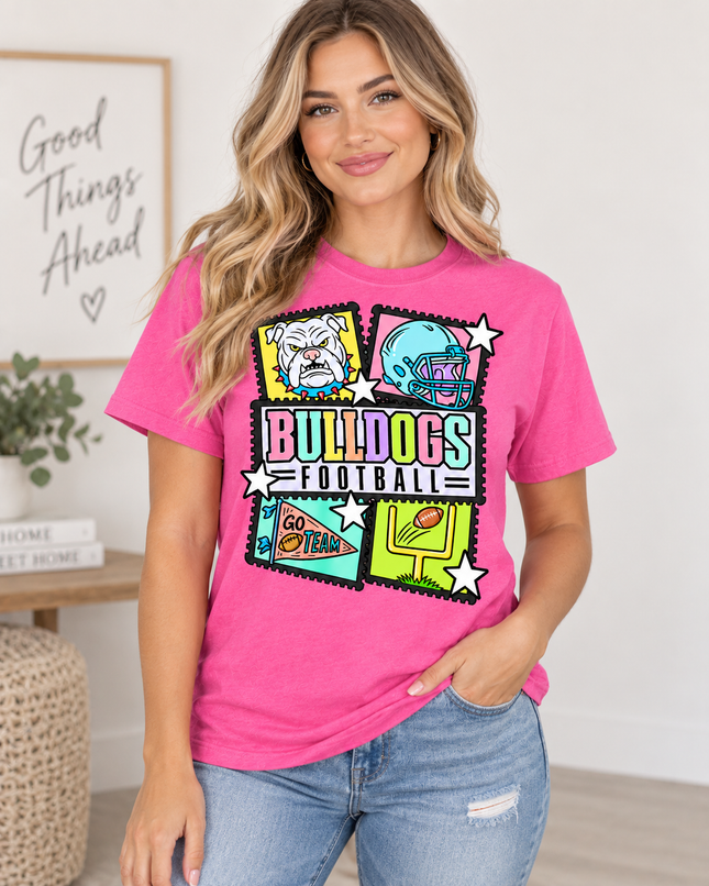 Color Pop Bulldogs Football Tee 🏈💖