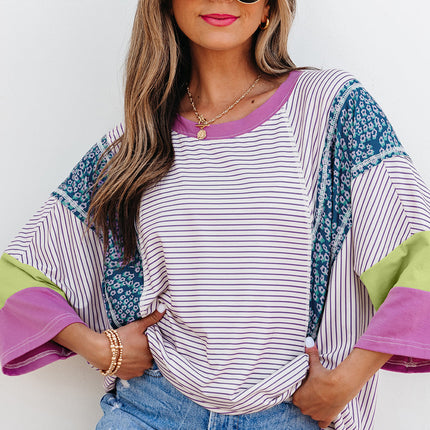 Kyra Patchwork Bracelet Sleeve Blouse