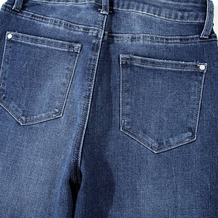 Sail Blue Mineral Wash Raw Hem High Waist Flared Jeans