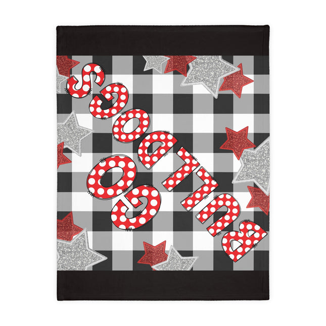 Bulldog Buffalo Plaid Throw Blanket — 'Go Dawgs' Red Star Microfiber Velveteen