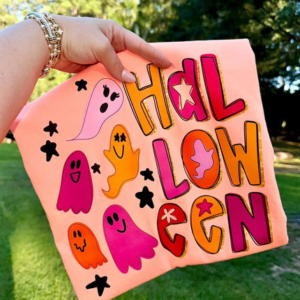 Pink, orange halloween & ghost tee or sweatshirt