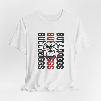 Bulldog Mascot T‑Shirt — Vertical 'BULLDOGS' Sports Tee