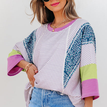 Kyra Patchwork Bracelet Sleeve Blouse