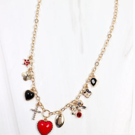 GAME DAY CHARM NECKLACE- BLACK & RED