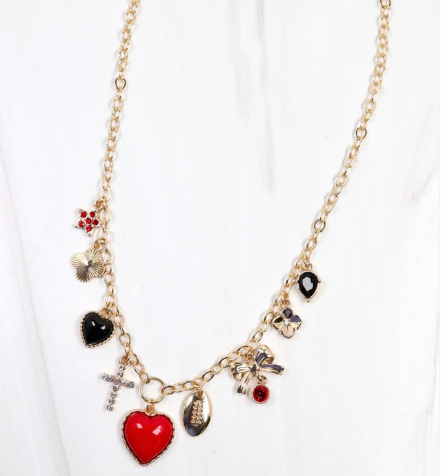 GAME DAY CHARM NECKLACE- BLACK & RED