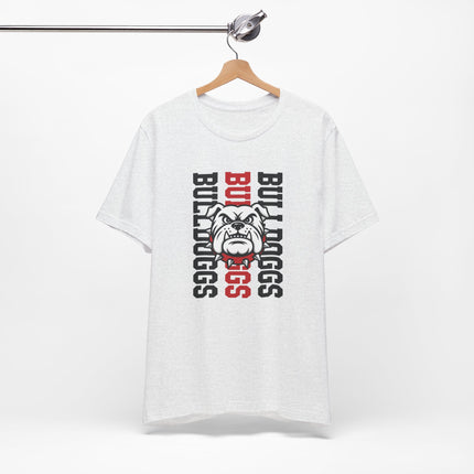 Bulldog Mascot T‑Shirt — Vertical 'BULLDOGS' Sports Tee
