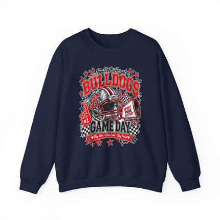 Bulldogs Game Day Crewneck Sweatshirt – Football Helmet & Megaphone Team Spirit