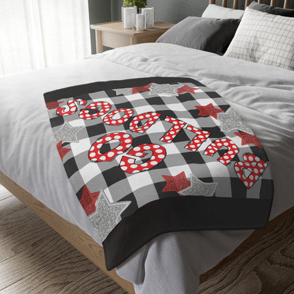 Bulldog Buffalo Plaid Throw Blanket — 'Go Dawgs' Red Star Microfiber Velveteen