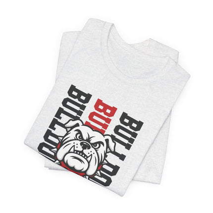 Bulldog Mascot T‑Shirt — Vertical 'BULLDOGS' Sports Tee