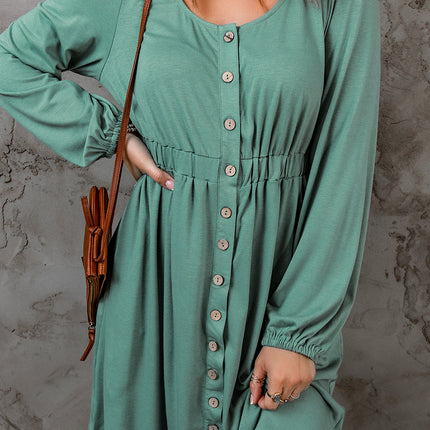 Julianna Button Up High Waist Long Sleeve Dress