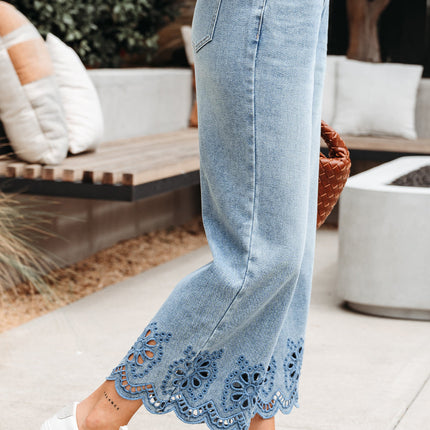 Juliette Embroidered Cropped Wide Leg High Waist Jeans
