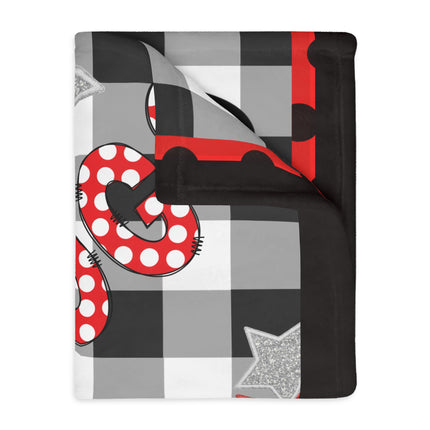 Bulldog Buffalo Plaid Throw Blanket — 'Go Dawgs' Red Star Microfiber Velveteen